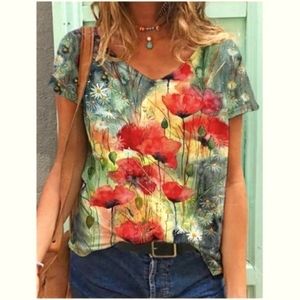 V Neck Graphic Floral T Shirt